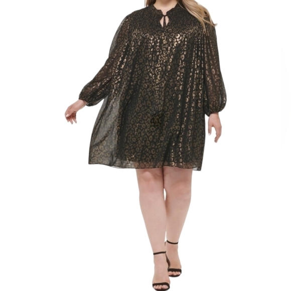 Dkny Dresses & Skirts - DKNY Plus Size Leopard-Print Tie-Neck Pleated Dress